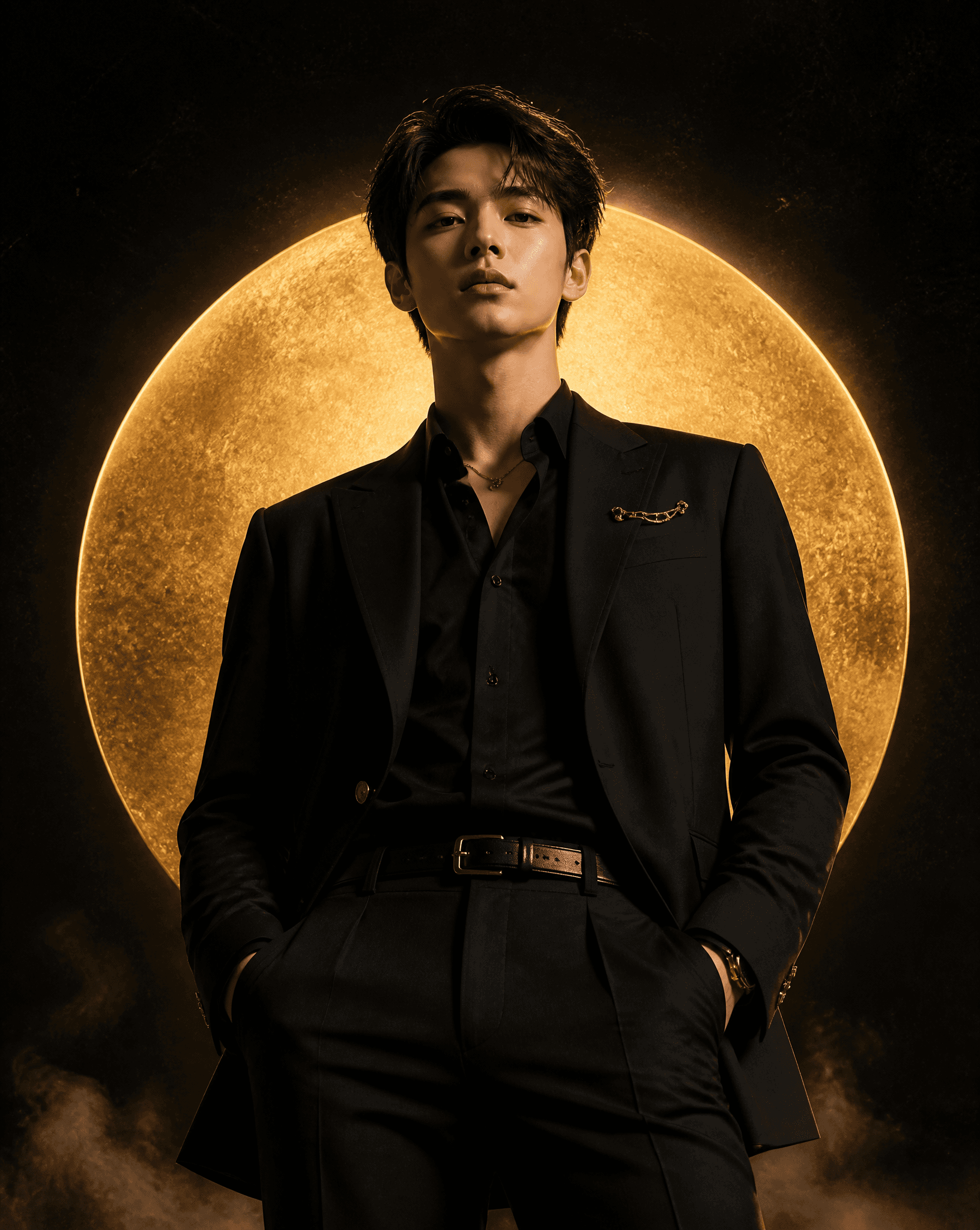 Create a luxury cinematic fashion poster featuring a stylish
