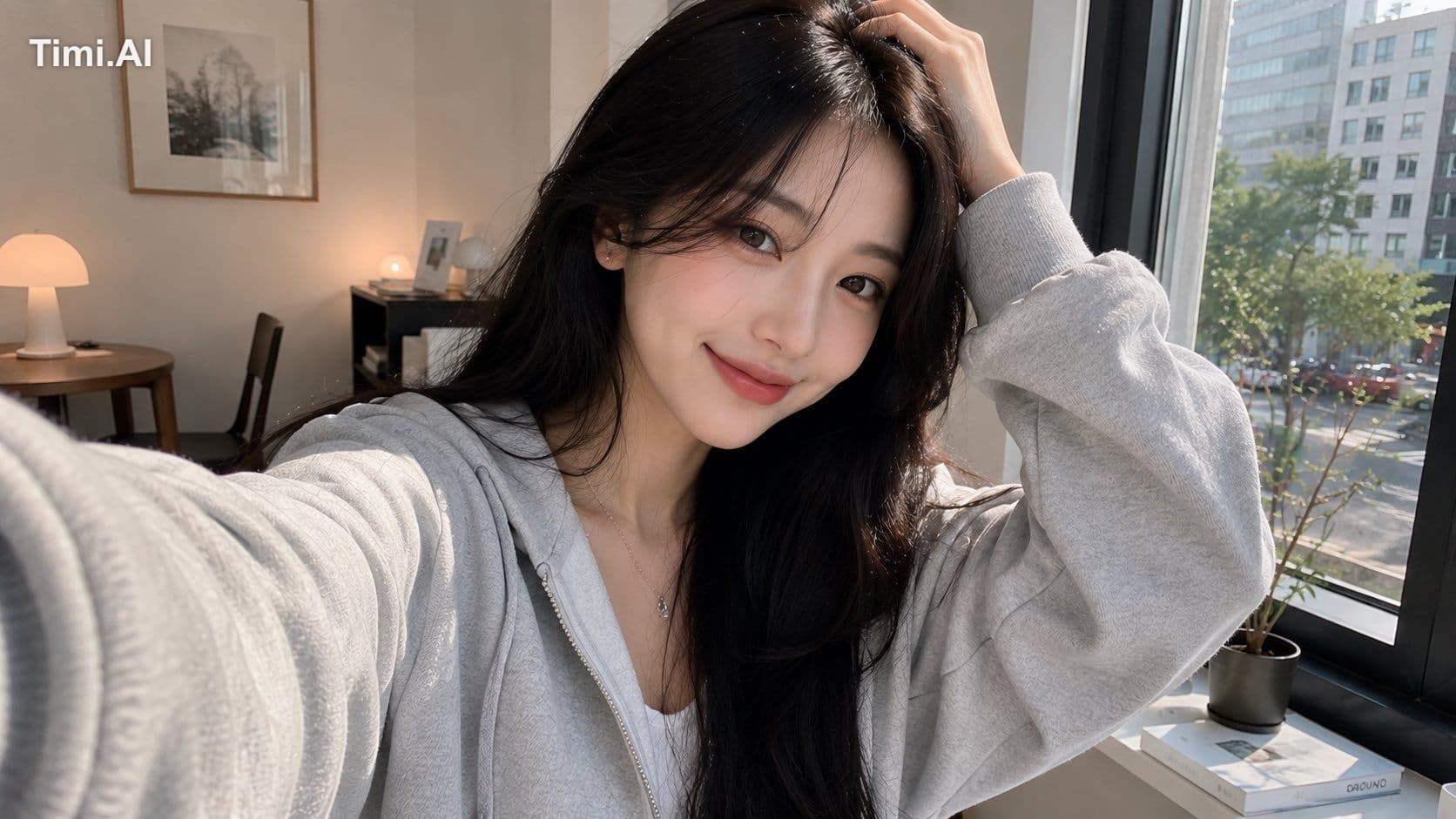 A photorealistic, ultra-beautiful young Korean woman taking
