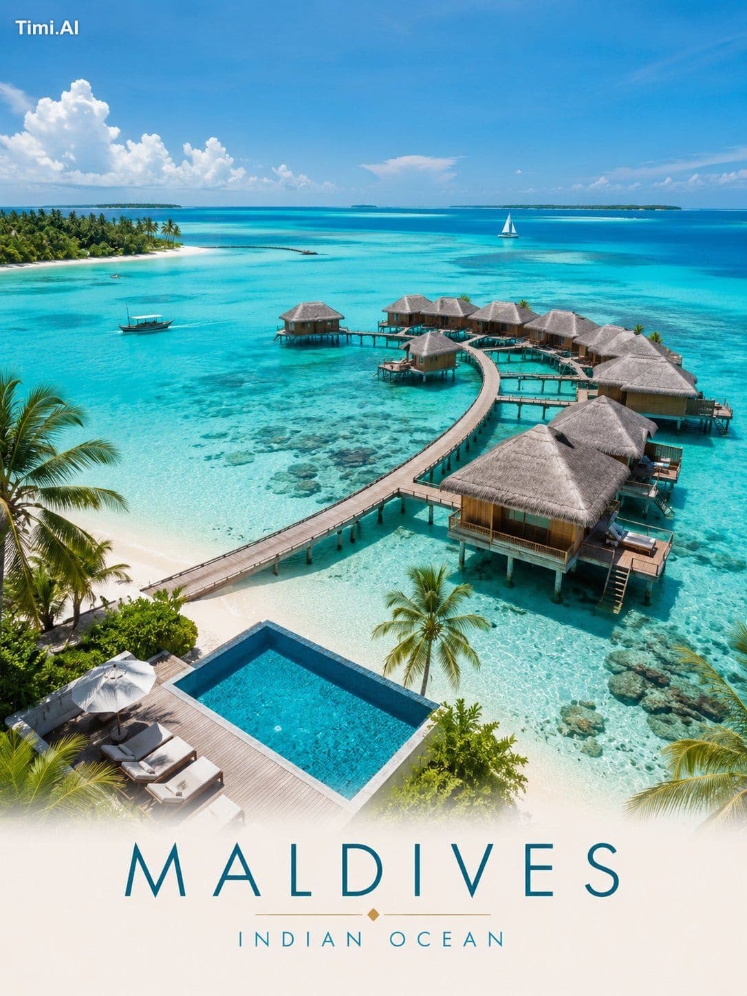 Ultra-detailed luxury travel poster of the Maldives, capture