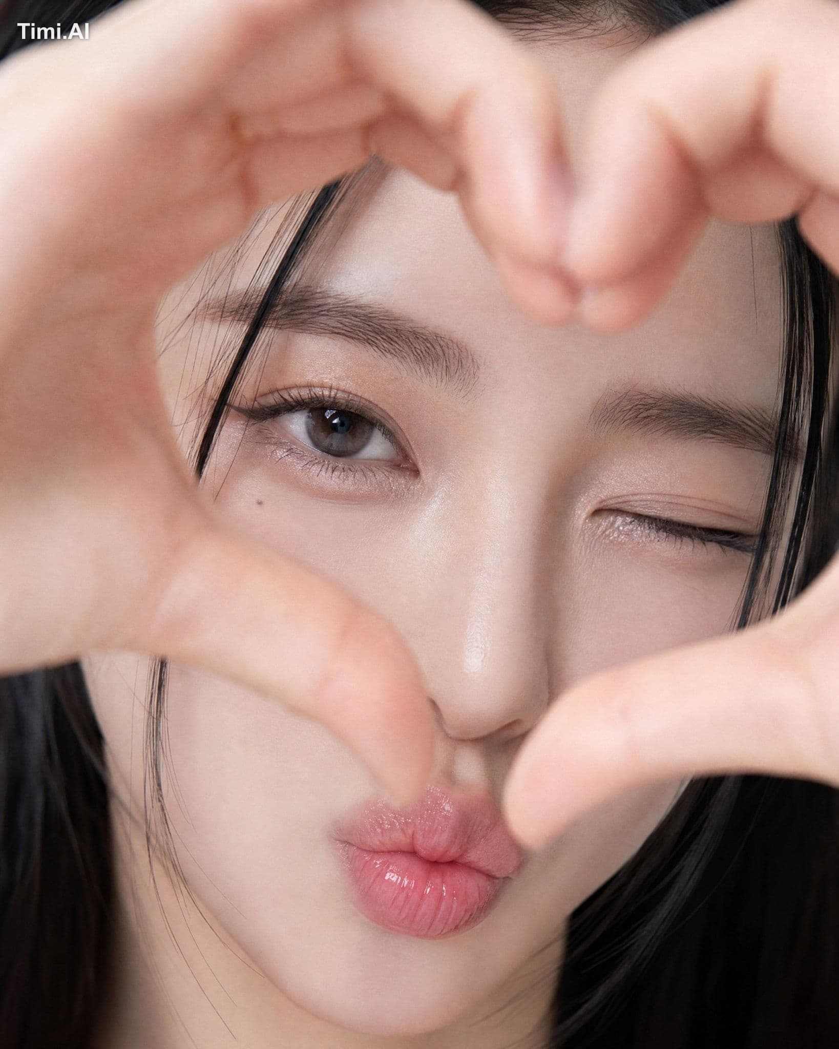 Extreme close-up vertical portrait (4:5) of an East Asian wo