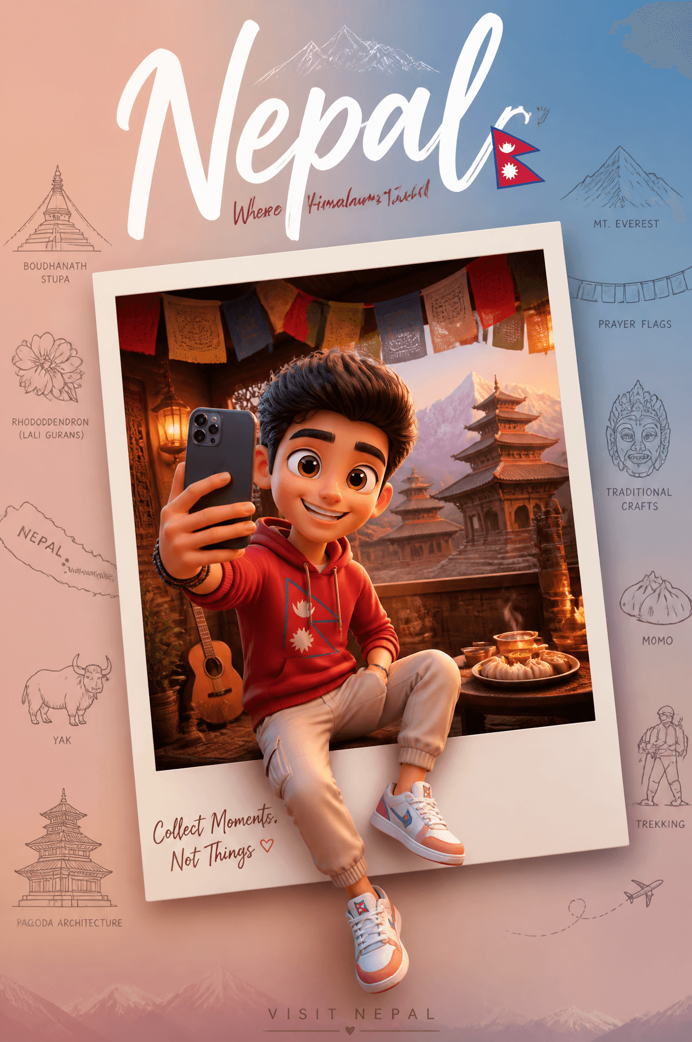 Create a premium collectible travel poster in a cute stylize