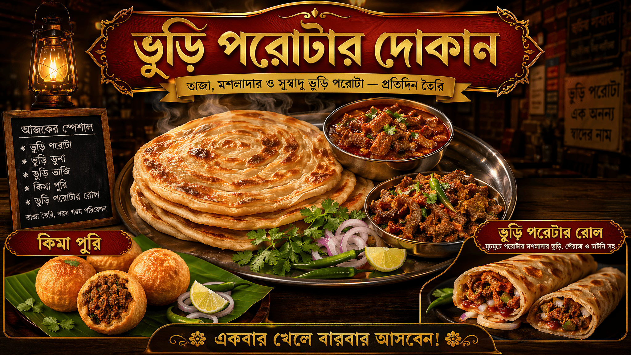 A premium cinematic Bangladeshi street food poster advertise