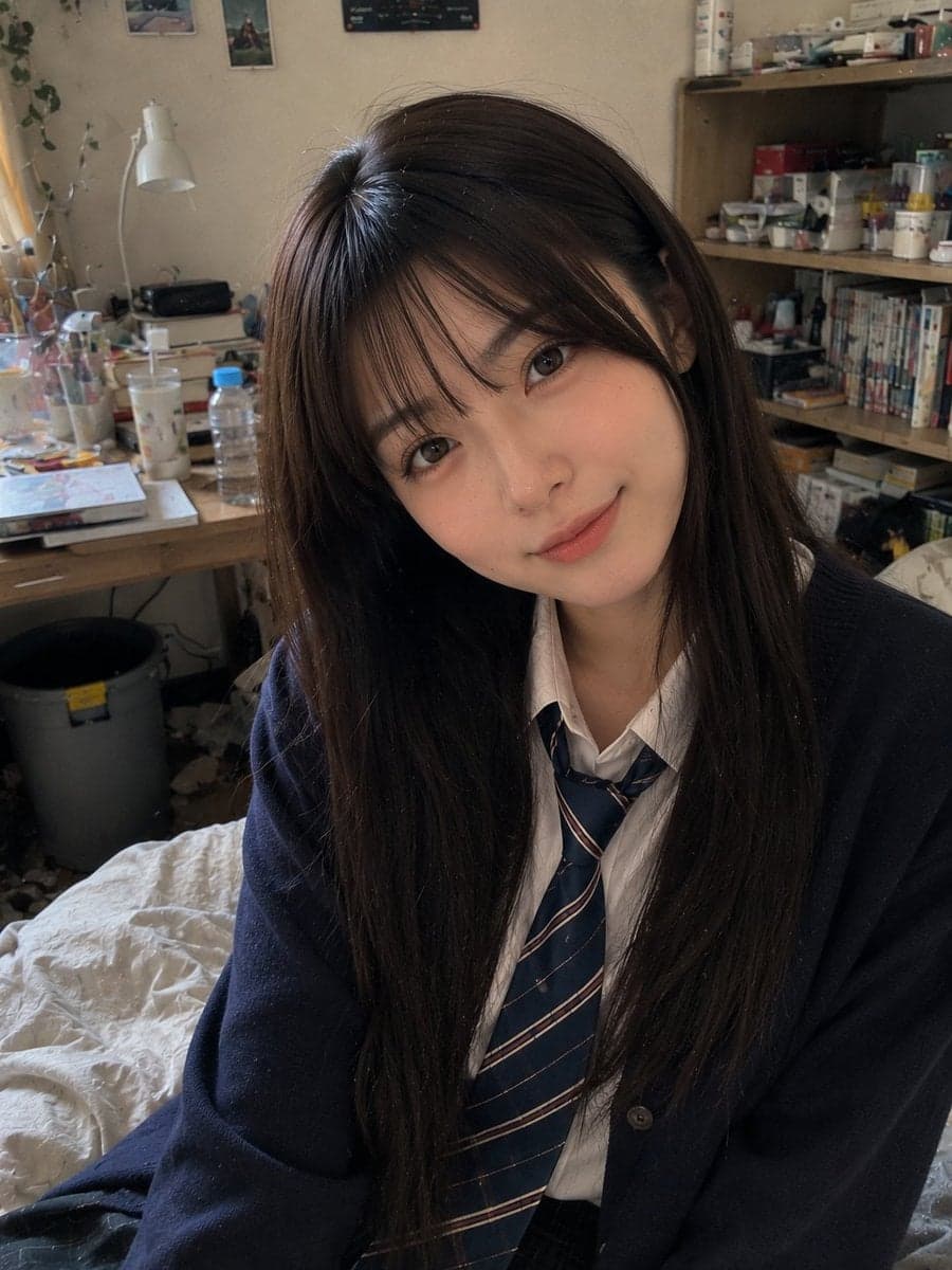 Beautiful young Japanese woman (22 years old) with long stra