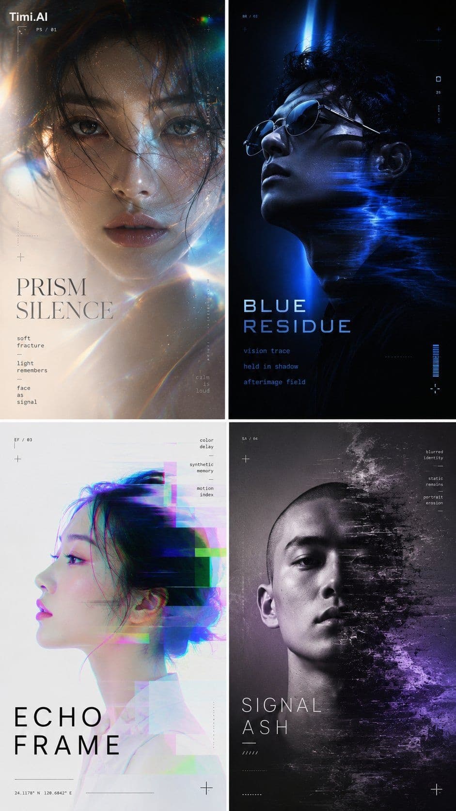Create a 9:16 high-end experimental editorial portrait poste