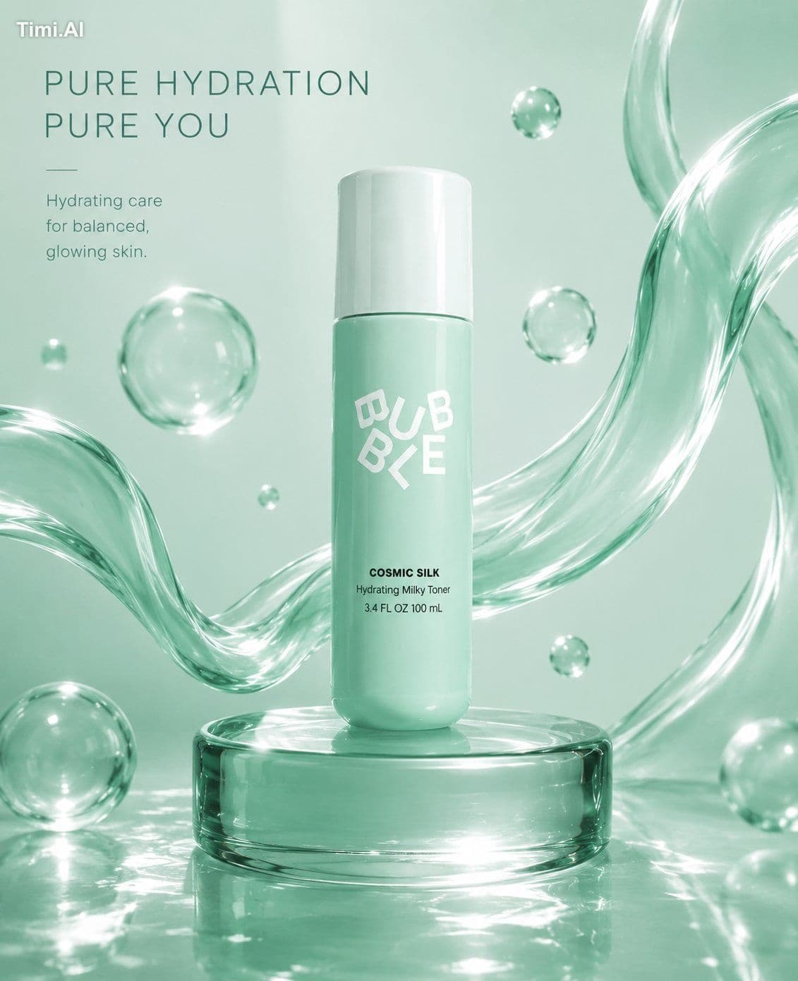 (Luxury skincare product advertisement), (cool mint-green pa