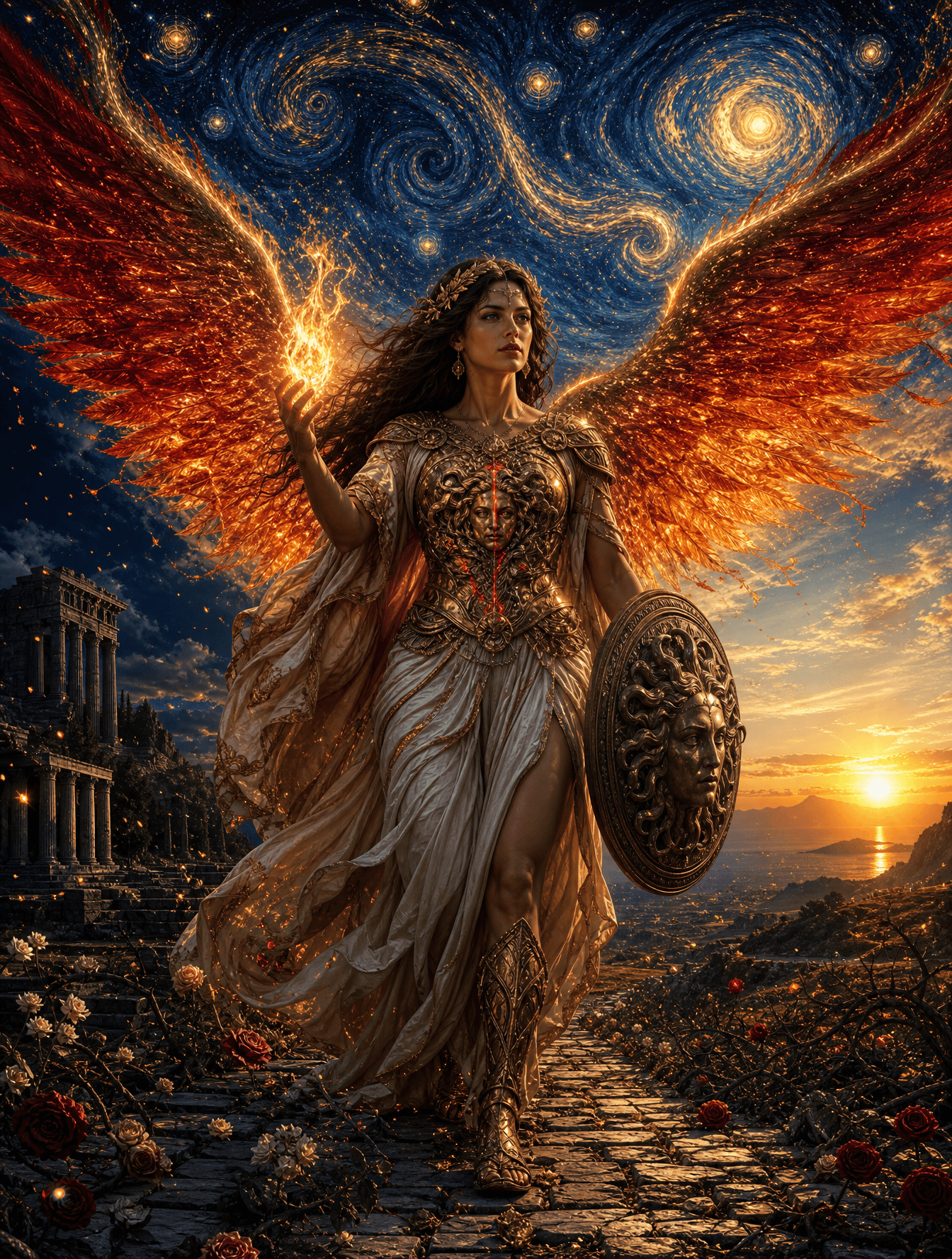 A woman walks steadily between night and dawn, embodying str