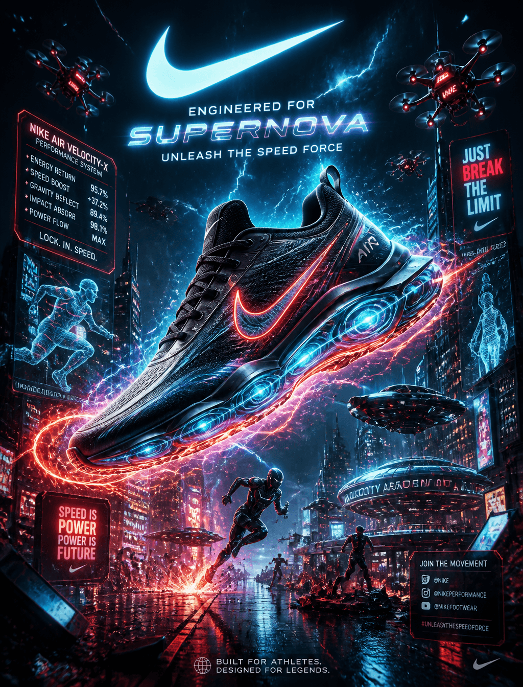 Create an insanely futuristic cinematic sports shoe advertis