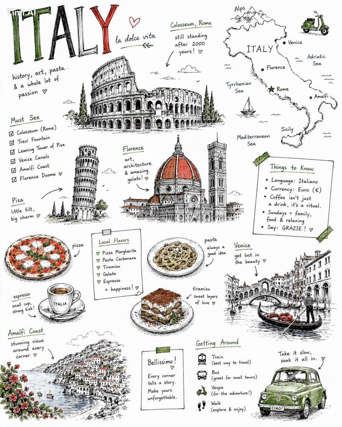 Spontaneous hand-drawn travel sketchbook page of [CITY], cre