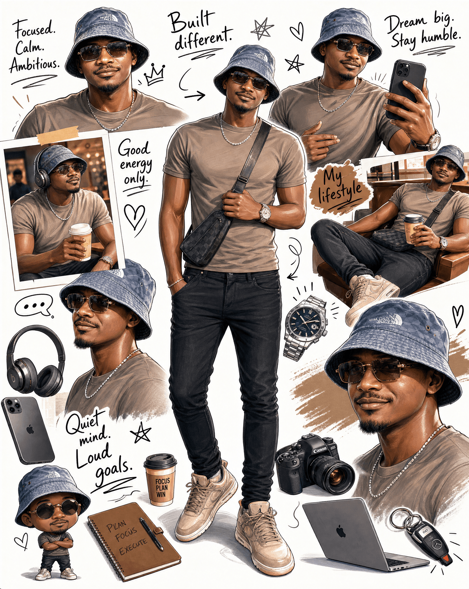 Create a stylish illustrated digital collage / character moo