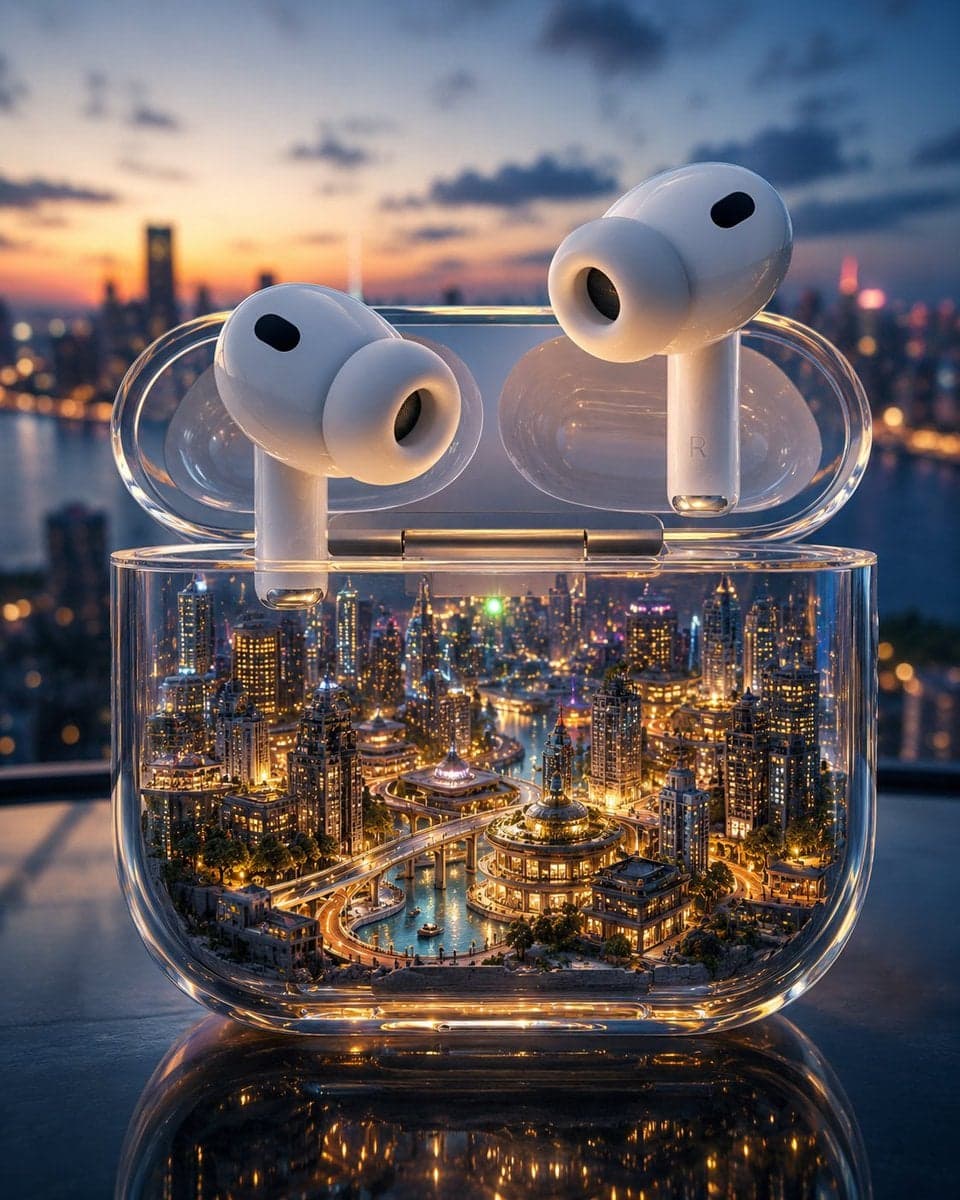Create a premium surreal advertising scene where an entire m