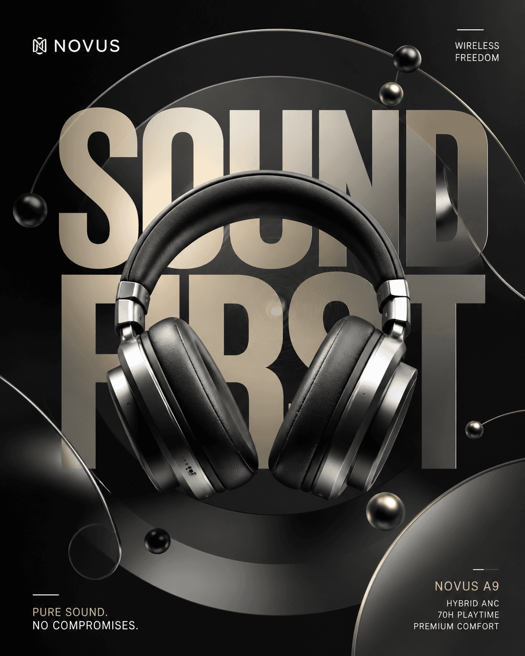 A premium commercial audio-brand advertising poster designed