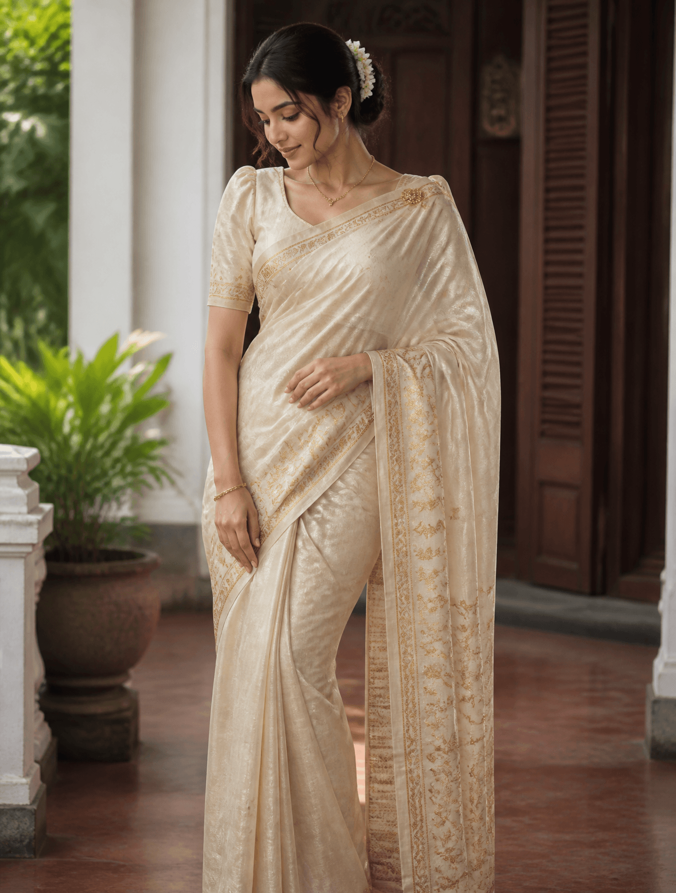 create a girl wearing this saree in sri lankan osari style
