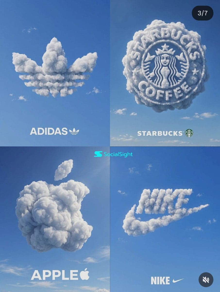 Create a premium 2x2 grid poster featuring four iconic brand