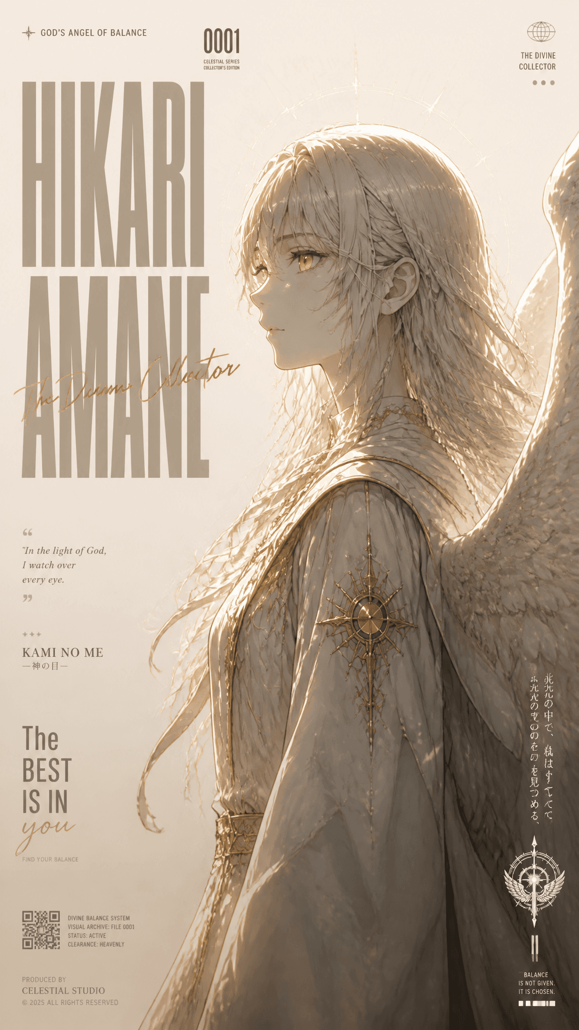 A minimalist high-fashion anime poster in vertical 9:16 form