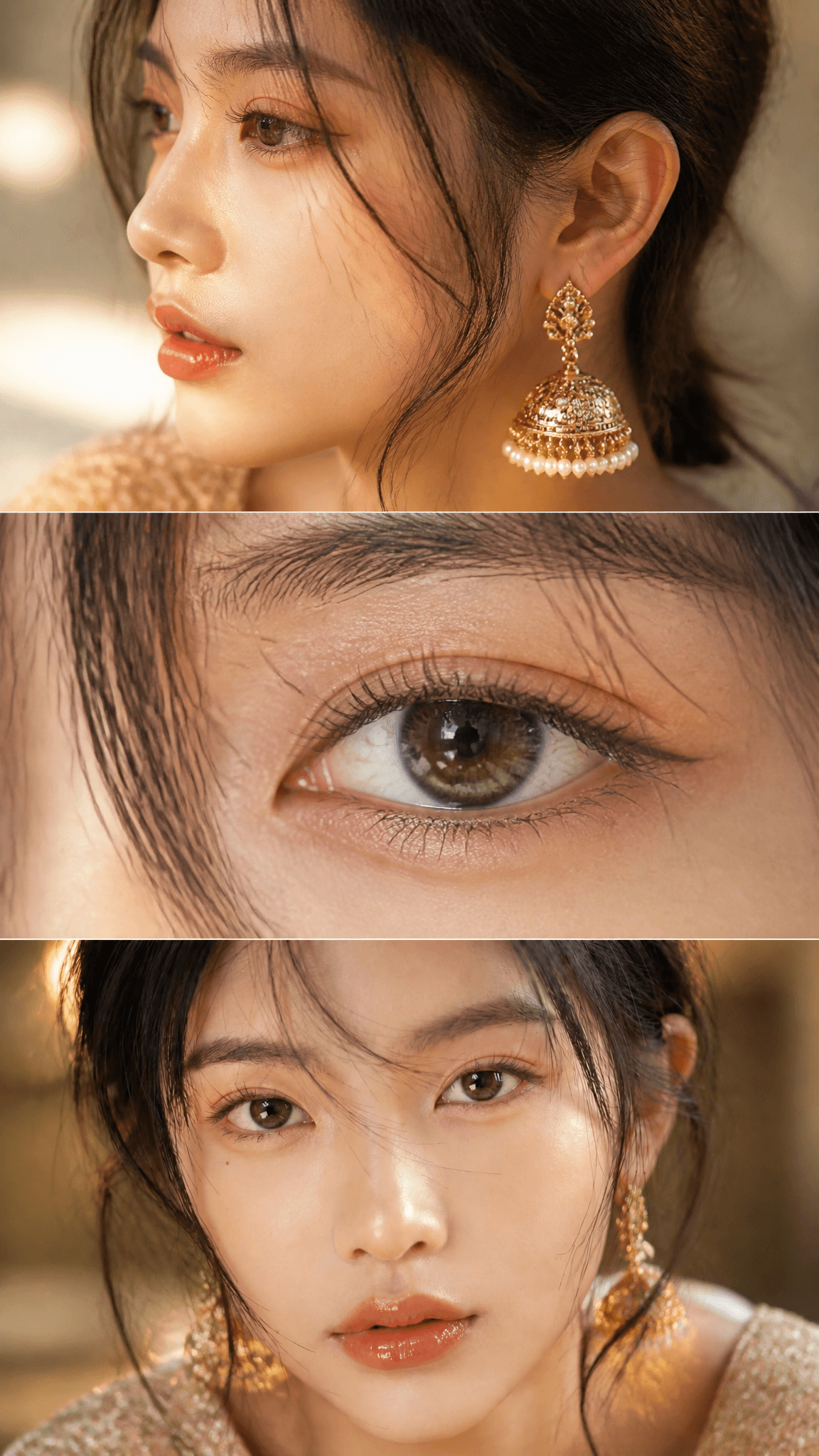 Luxurious cinematic feminine beauty collage in three elegant