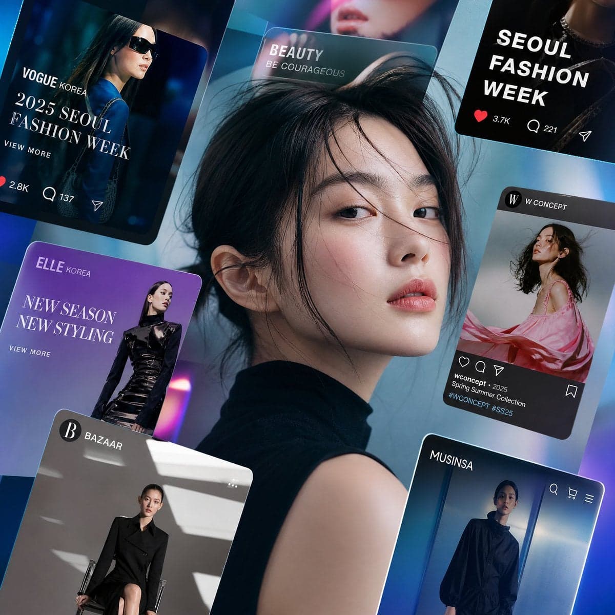 Luxury fashion editorial where a giant crystal prism contain
