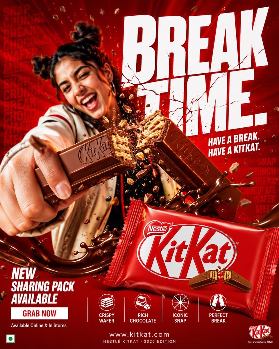 FORMAT: 4:5 vertical hyper-commercial chocolate campaign pos