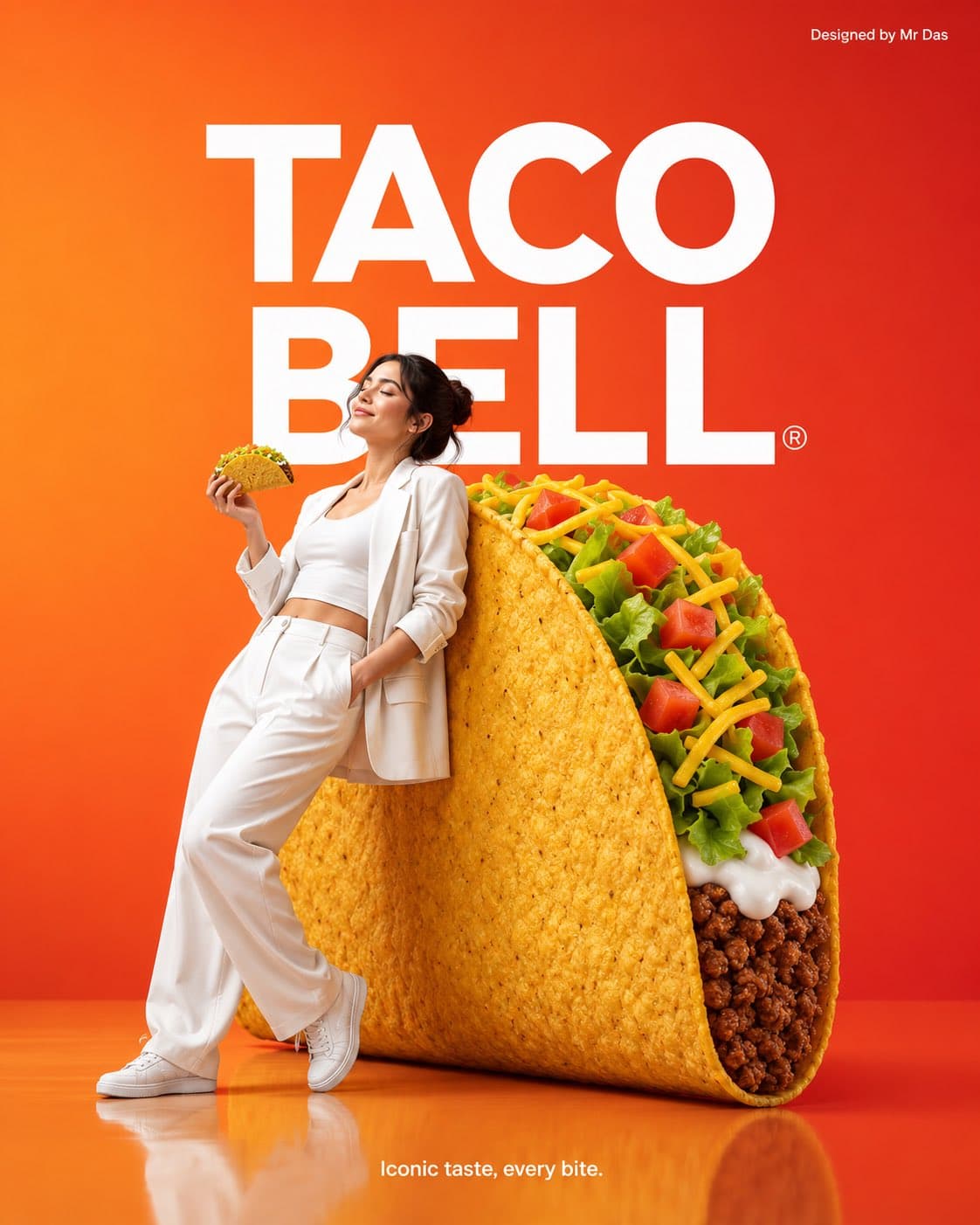 Minimalist commercial ad featuring oversized Taco Bell crunc