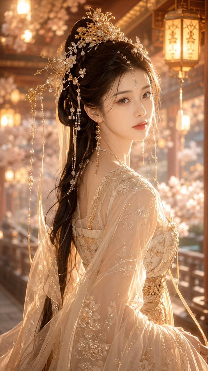 9:16竖版，古风仙侠精修写真，高精度东方幻想女性人像，唐风幻想审美，古偶女主感，画面主体是一位明确成年的年轻东方女性，