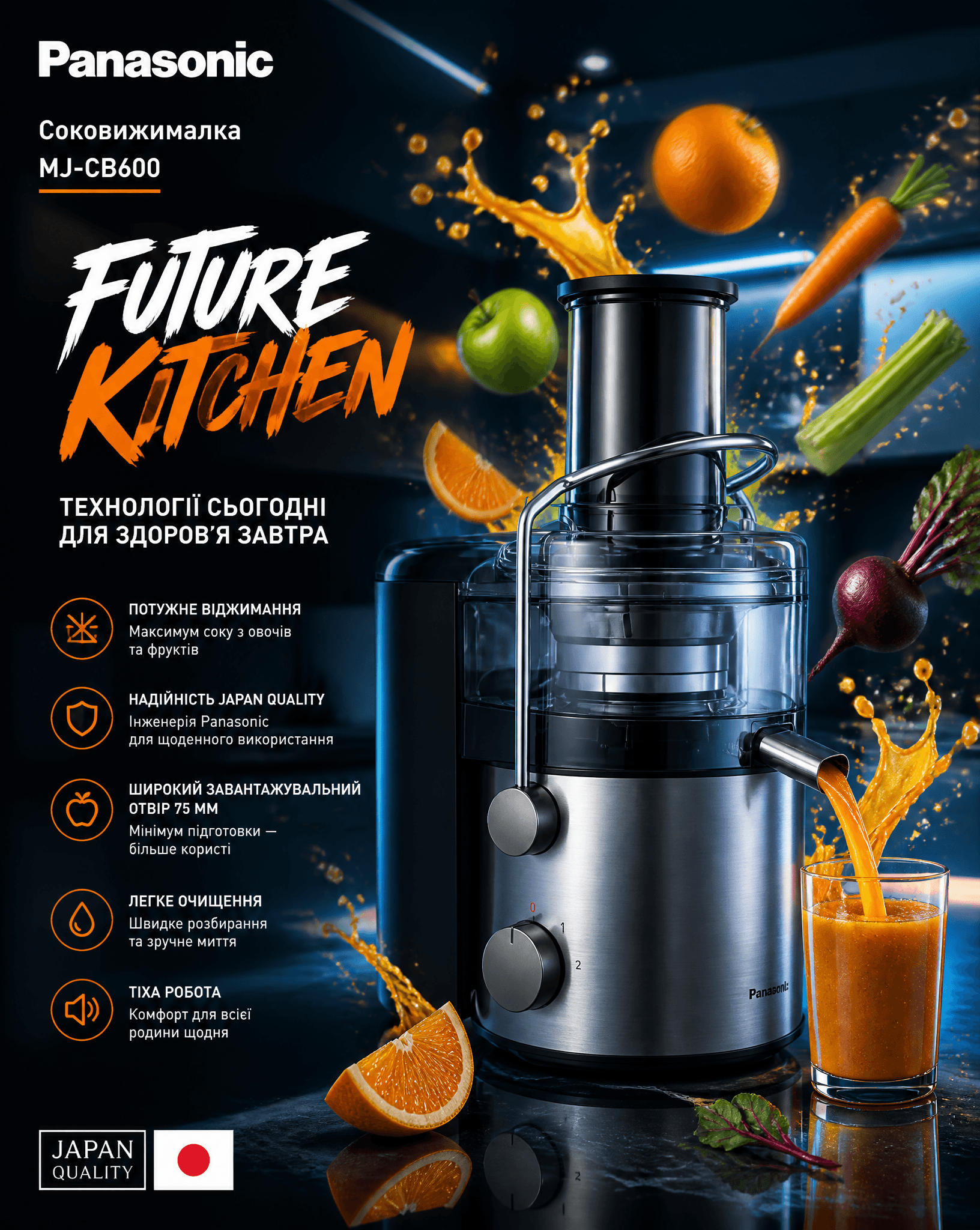 Ultra premium futuristic advertising poster for Panasonic ju