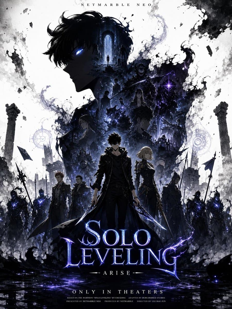 Create a promotional poster of a SOLO LEVELING-themed charac
