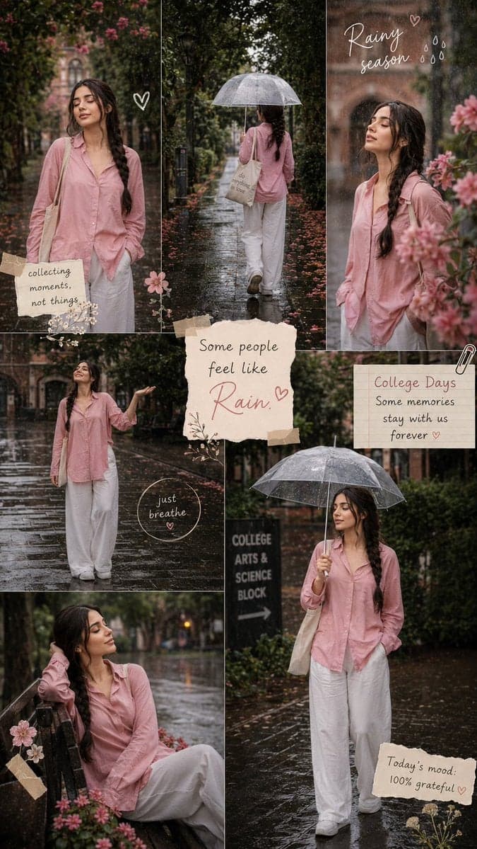 Create an ultra-realistic Pinterest-style rainy season colla