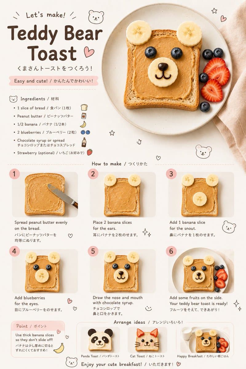 Create a realistic children’s food-art recipe infographic in