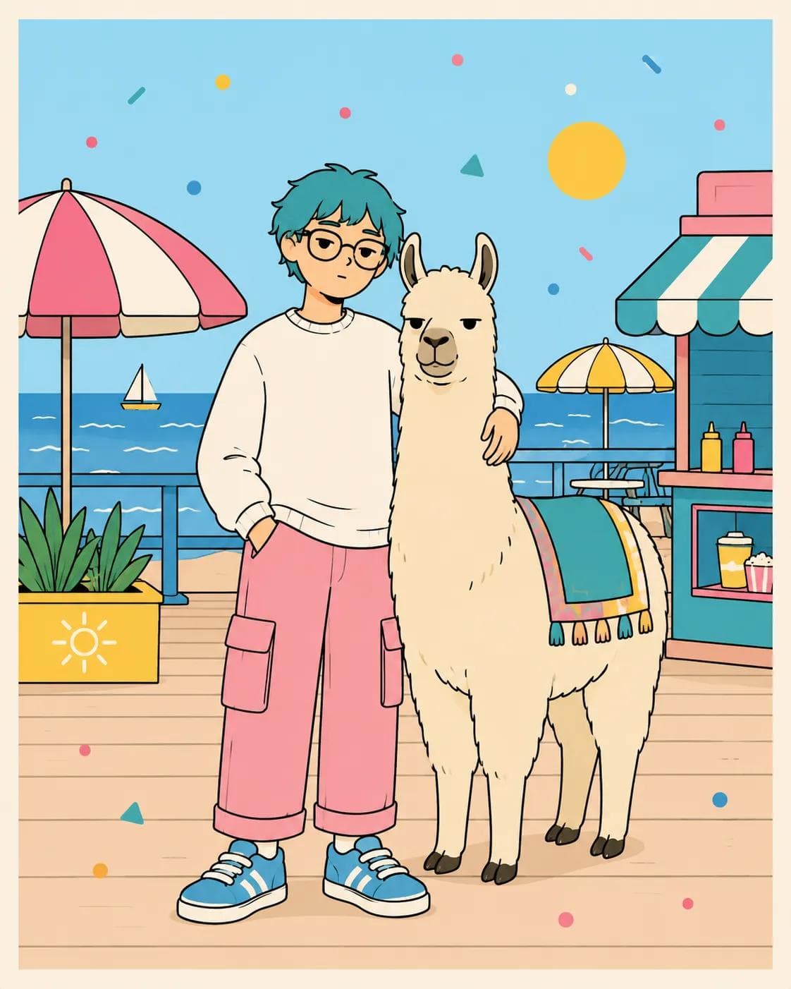 Cute minimalist pastel doodle illustration, kawaii character
