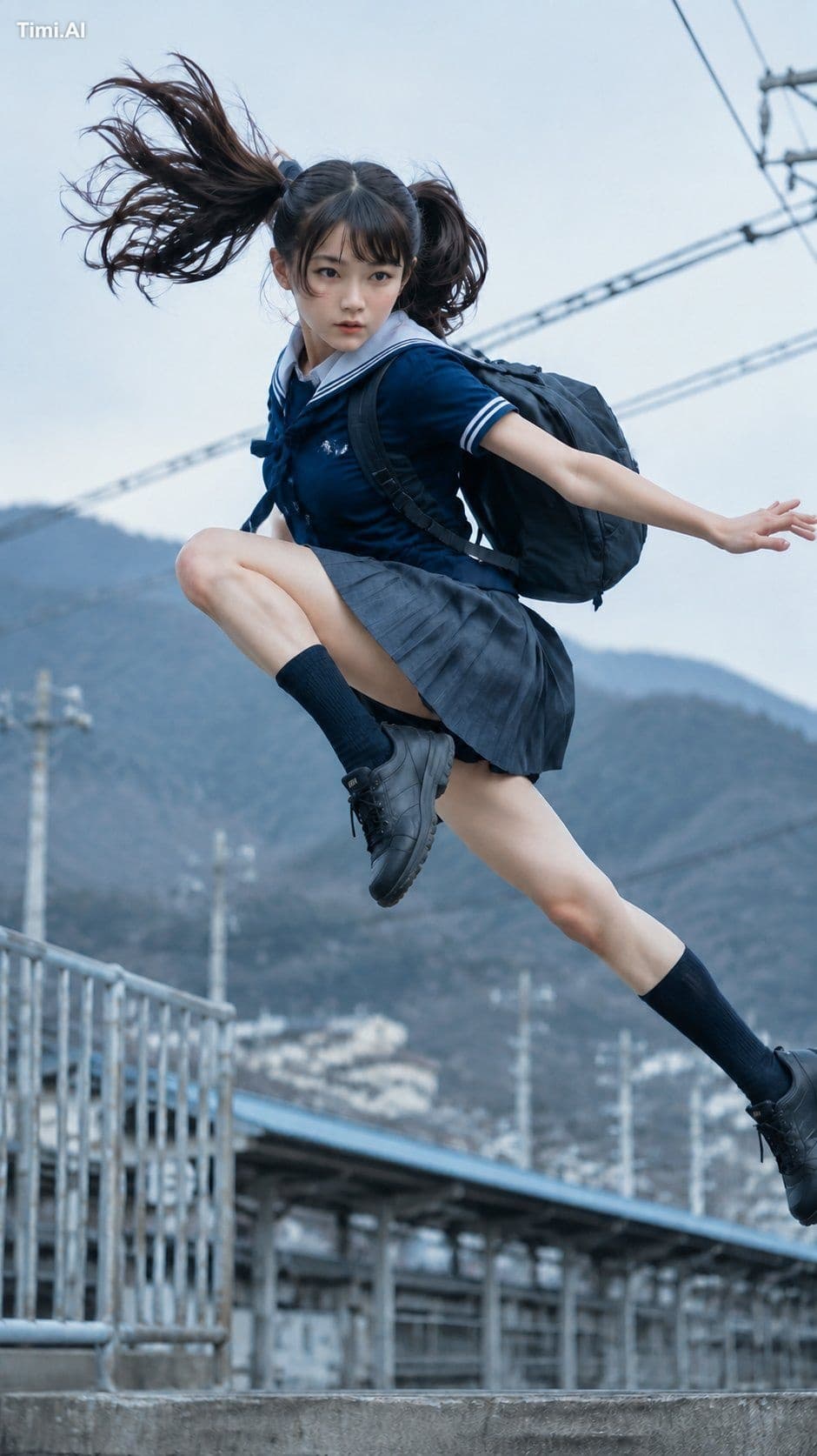 [Scene]: mountain station / coastal walkway / campus bridge 