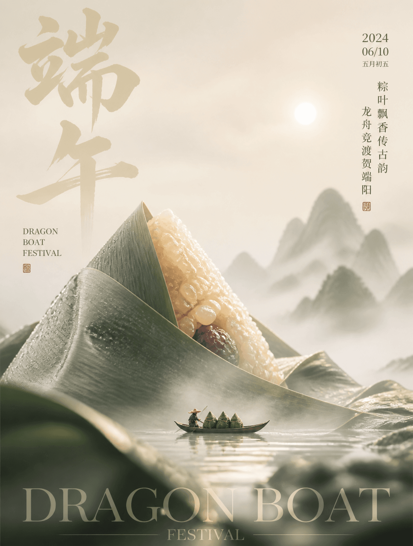 竖版高端{节日/节气}品牌海报,3:4比例,东方极简美学与超现实商业摄影结合。
整体色调为{主色1}、{主色2}、{辅