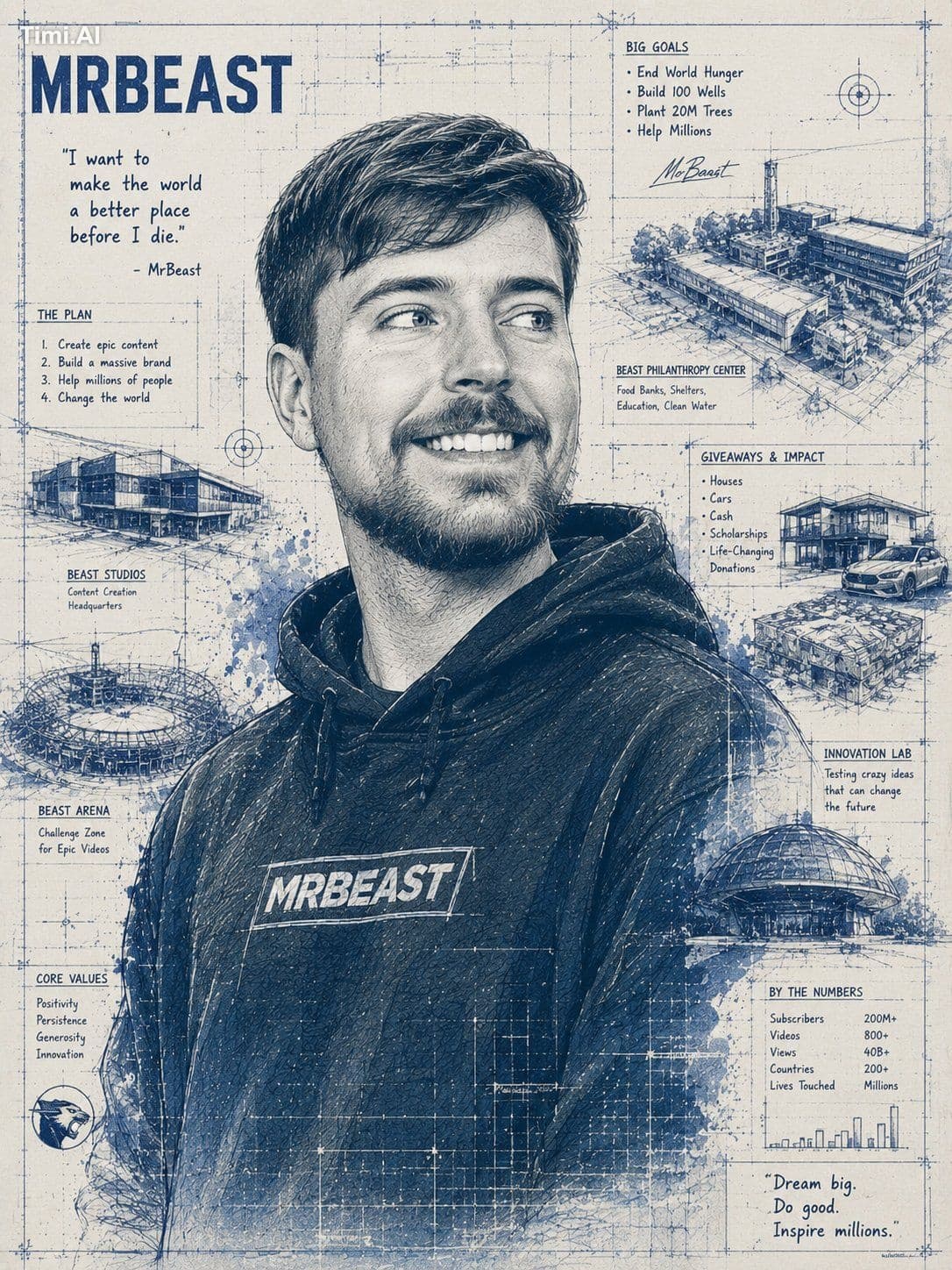 Ultra-detailed architectural blueprint portrait of a legenda
