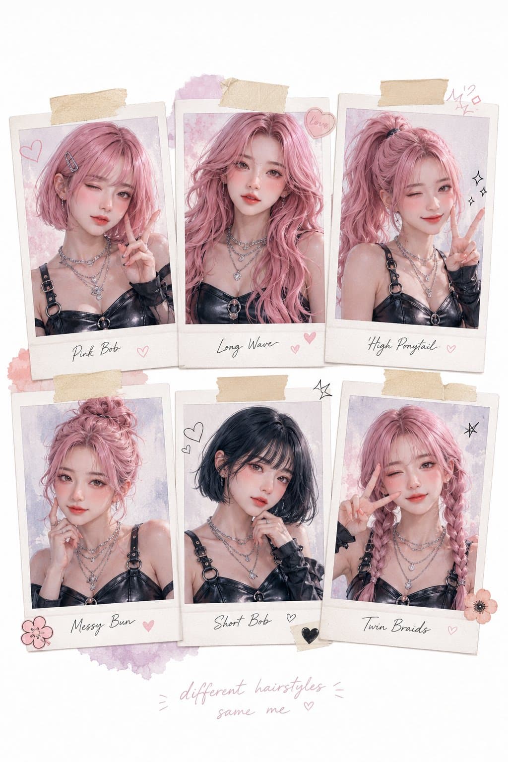 Aesthetic scrapbook collage featuring six Polaroid-style por