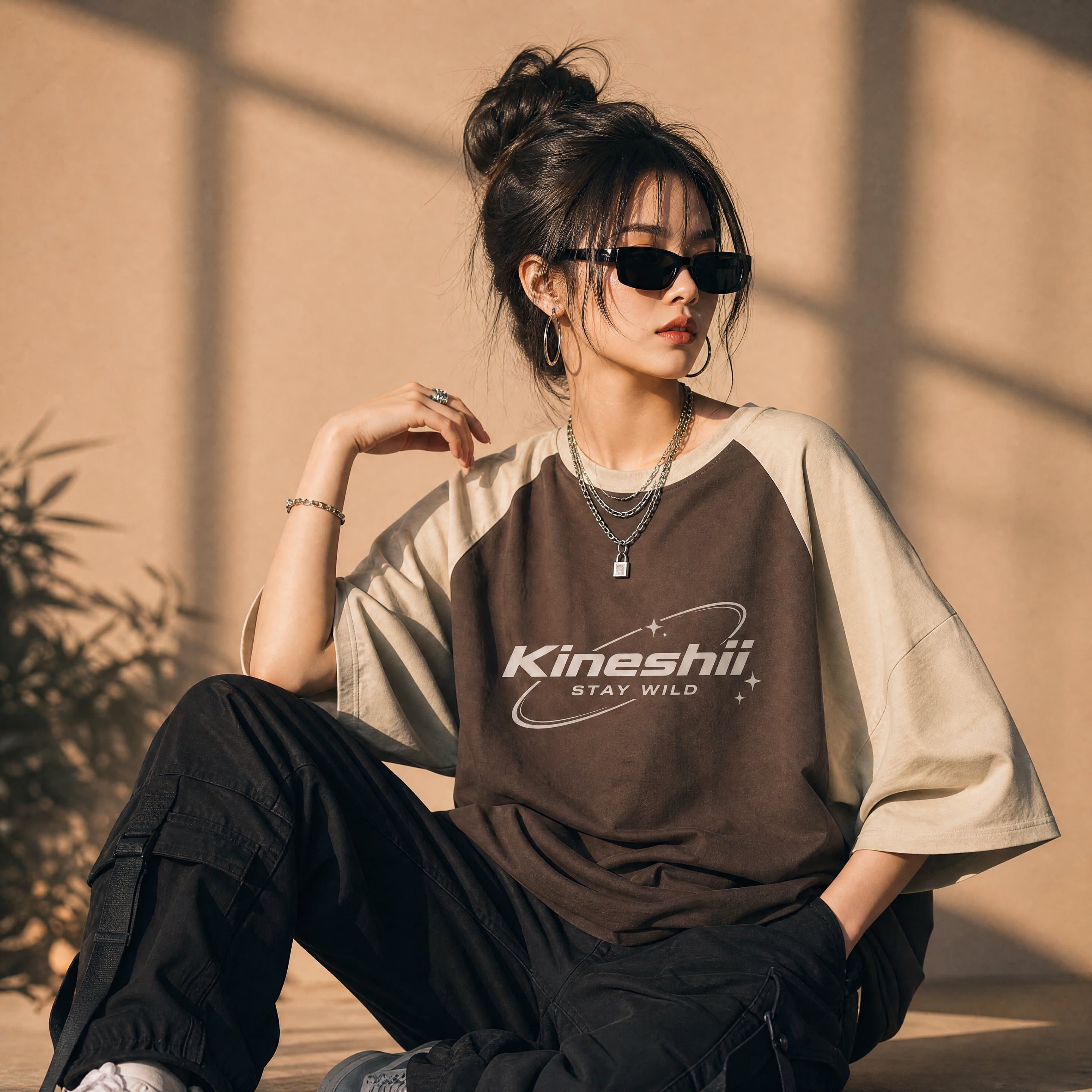 Create a premium minimalist streetwear fashion advertisement