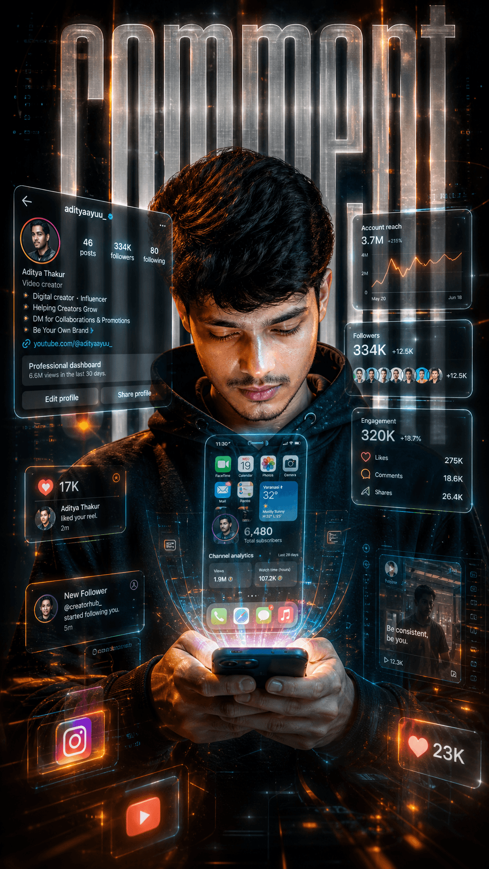 Universal Sci-Fi Social Media Hologram Poster Prompt (Use Yo