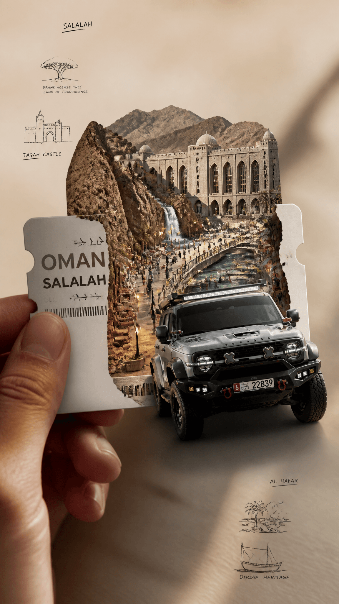 Create an ultra-photorealistic luxury travel-art masterpiece