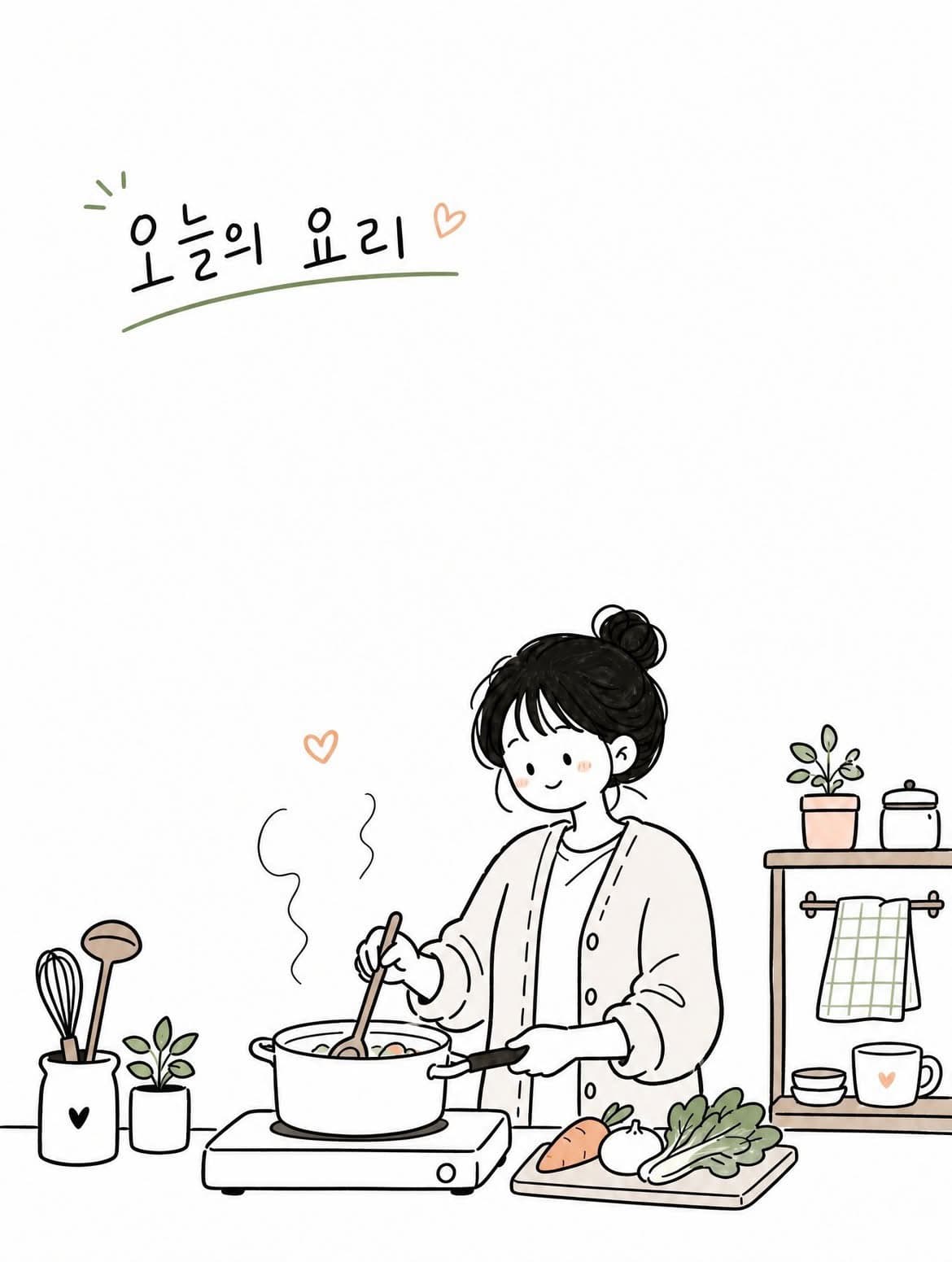 Create a simple and cute Korean doodled editorial illustrati