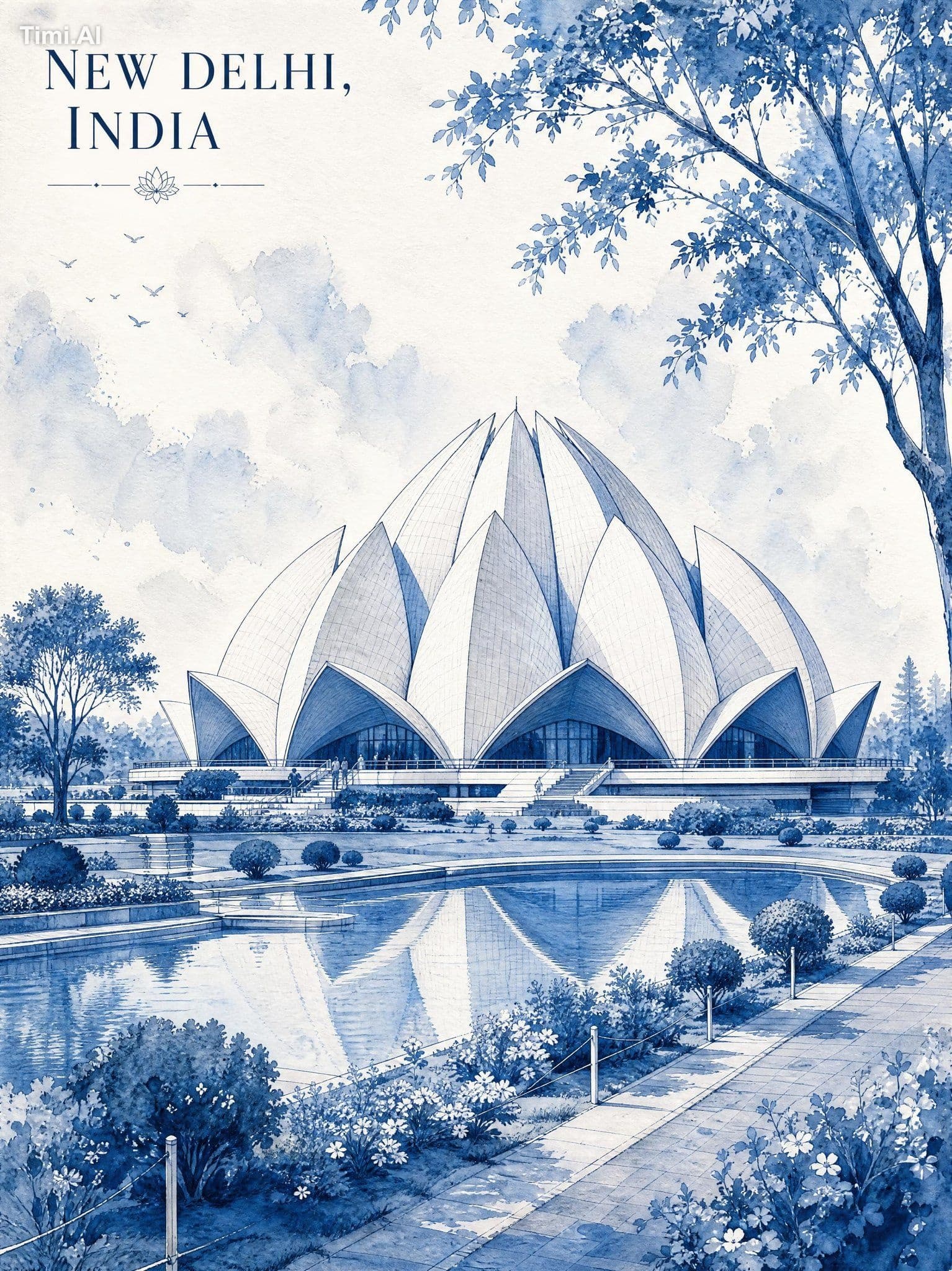 Minimalist vintage watercolor travel poster illustration of 