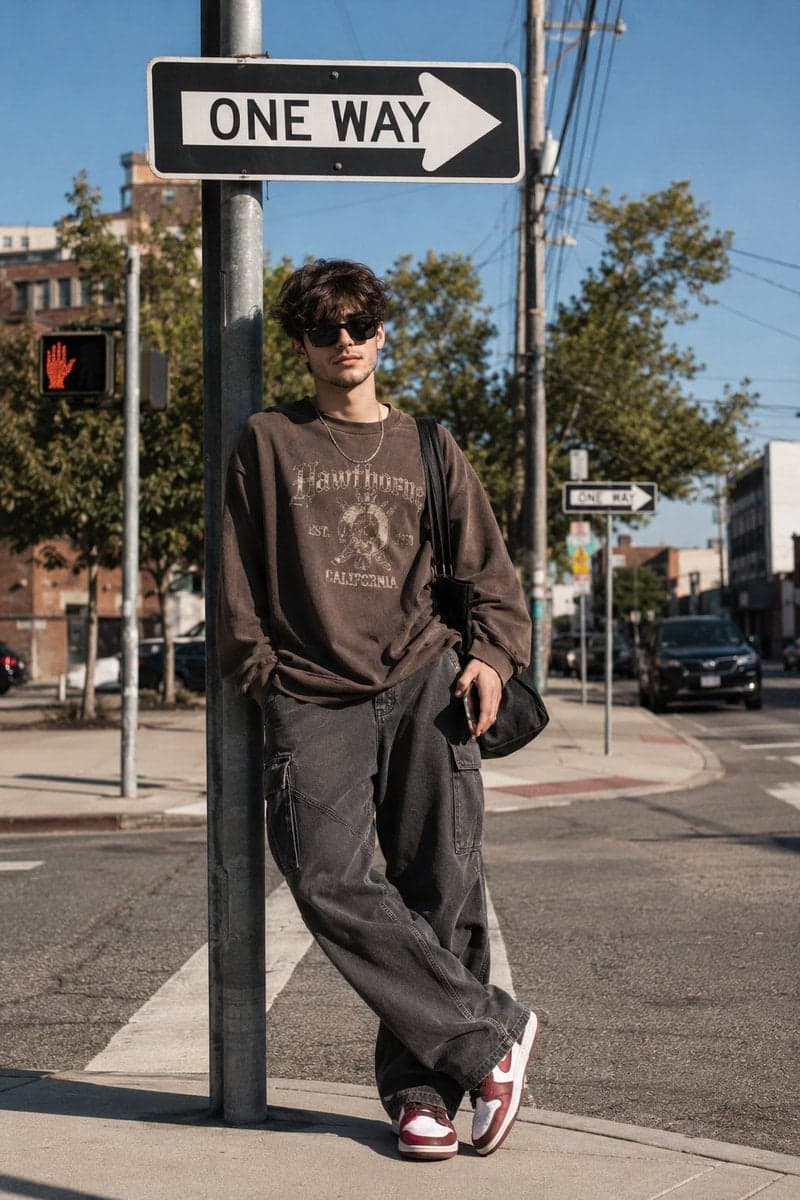 A cinematic street fashion editorial portrait of a stylish y