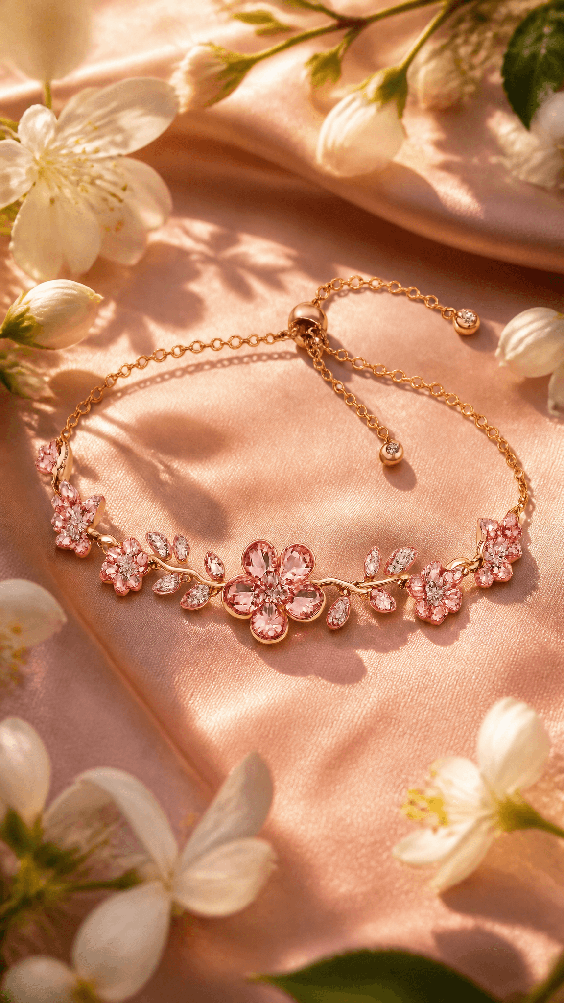 A premium rose-gold floral bracelet [image1] elegantly arran