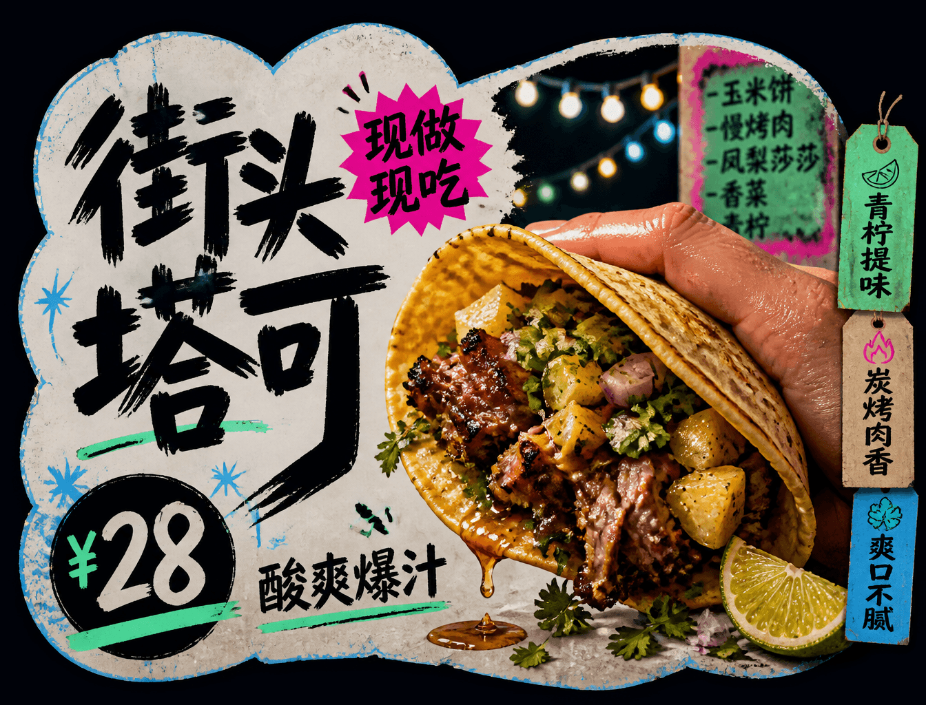 Use the "Black Cutout Food Card Ad" visual style as the lock
