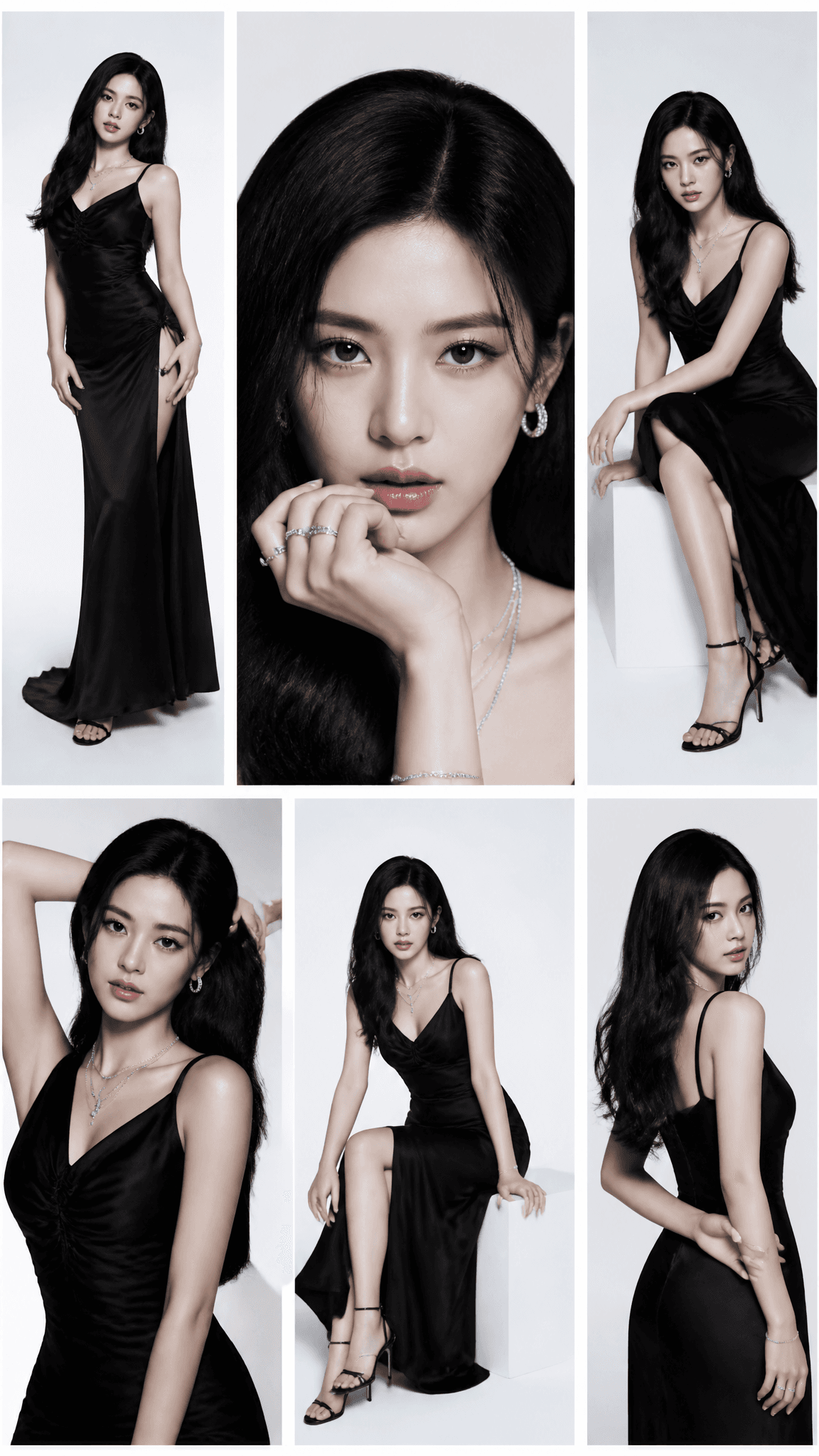 A high-fashion studio editorial featuring a K-pop idol in a 