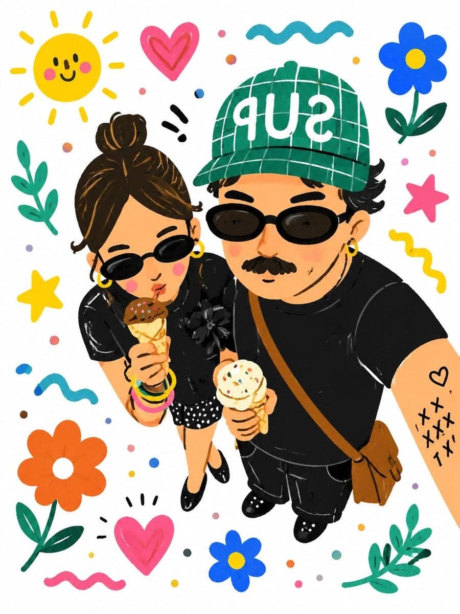 Turn this real-life selfie into a playful hand-drawn cartoon