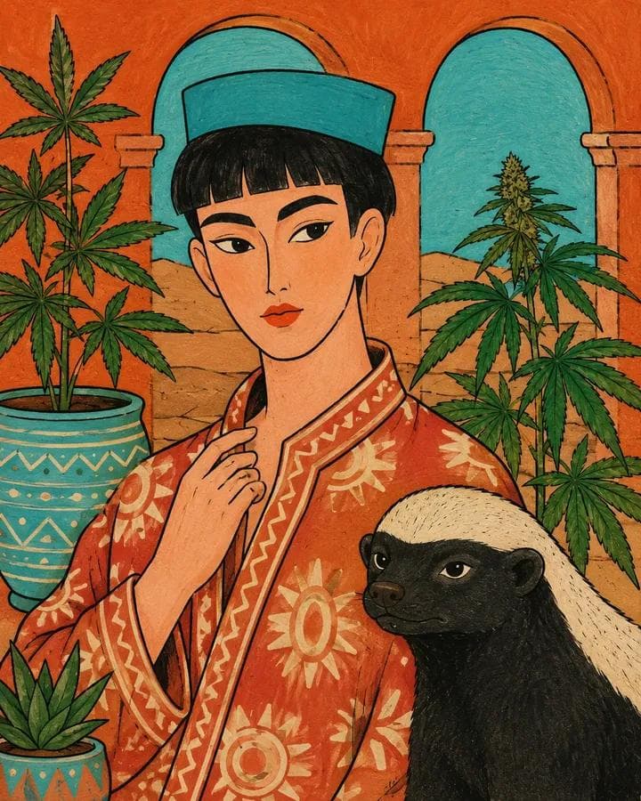 Flat hand-painted folk fashion illustration of [Human], wear