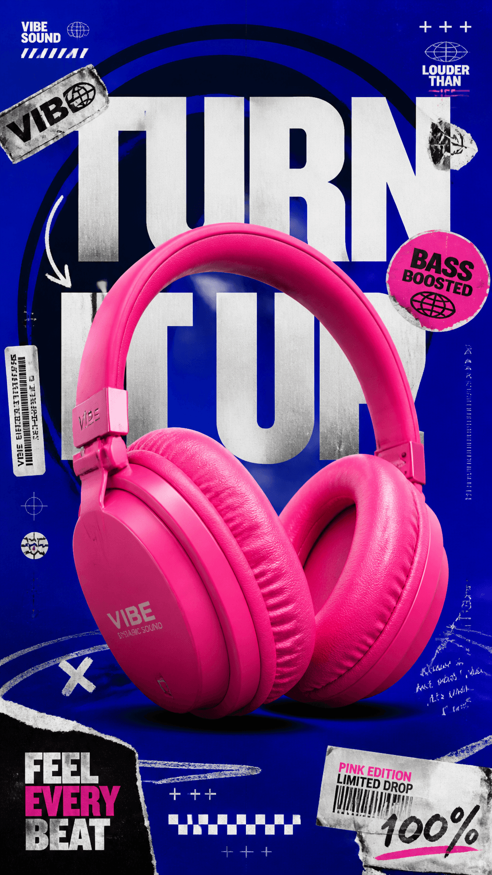 A premium 9:16 streetwear accessories advertising poster.Cen