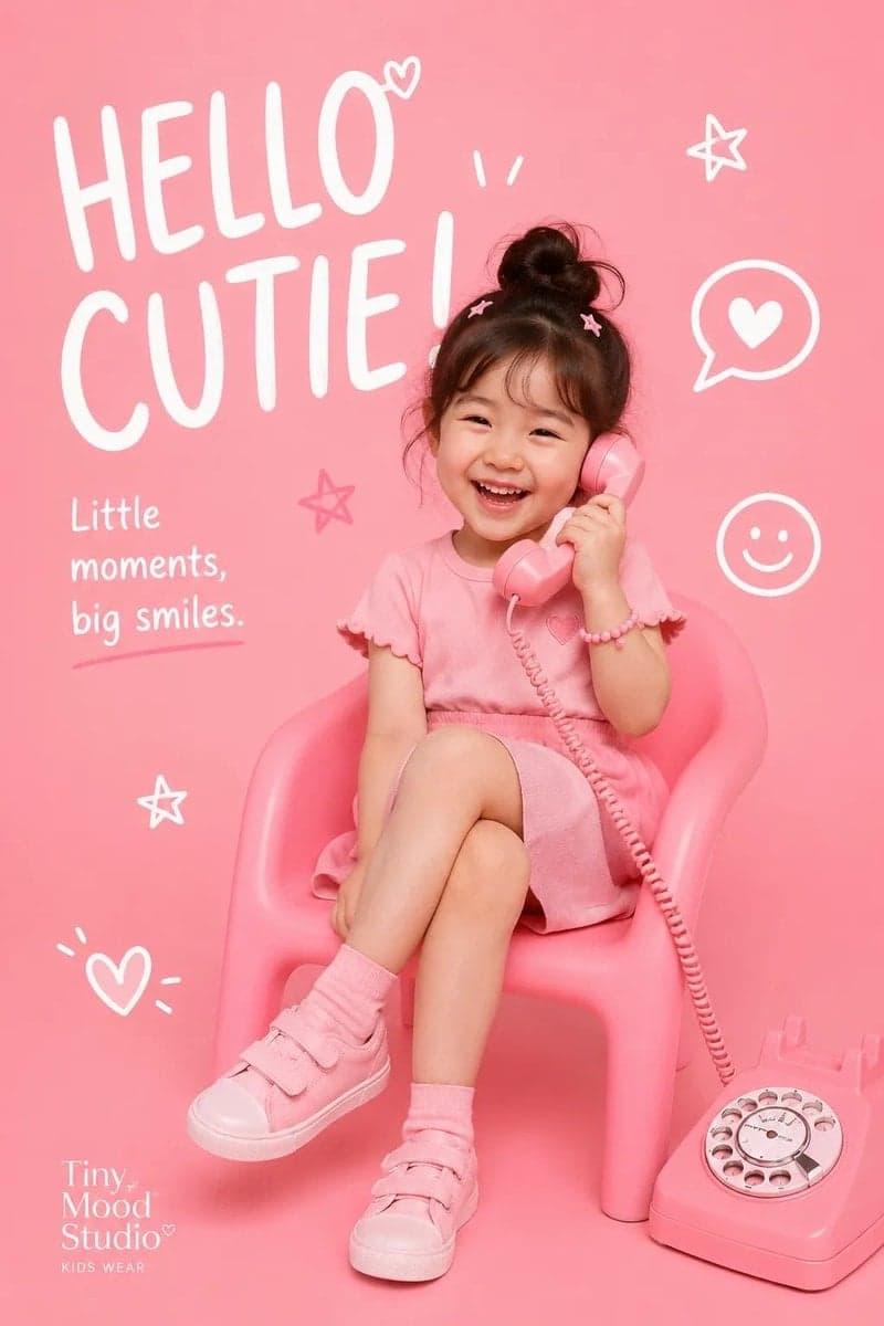 Create a premium playful kids-fashion editorial poster for [