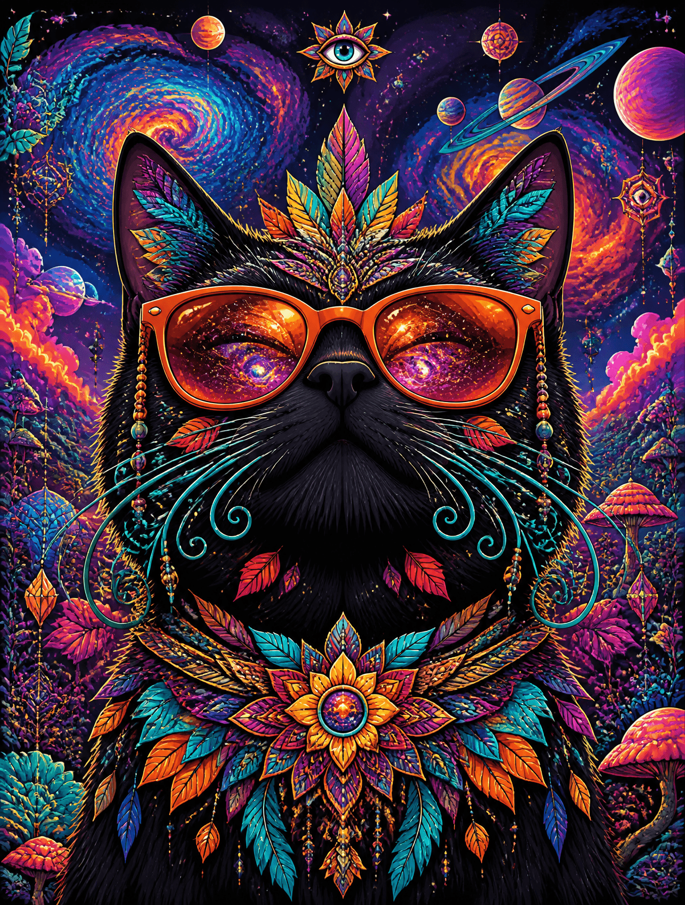 Ultra-detailed psychedelic vector illustration of a majestic
