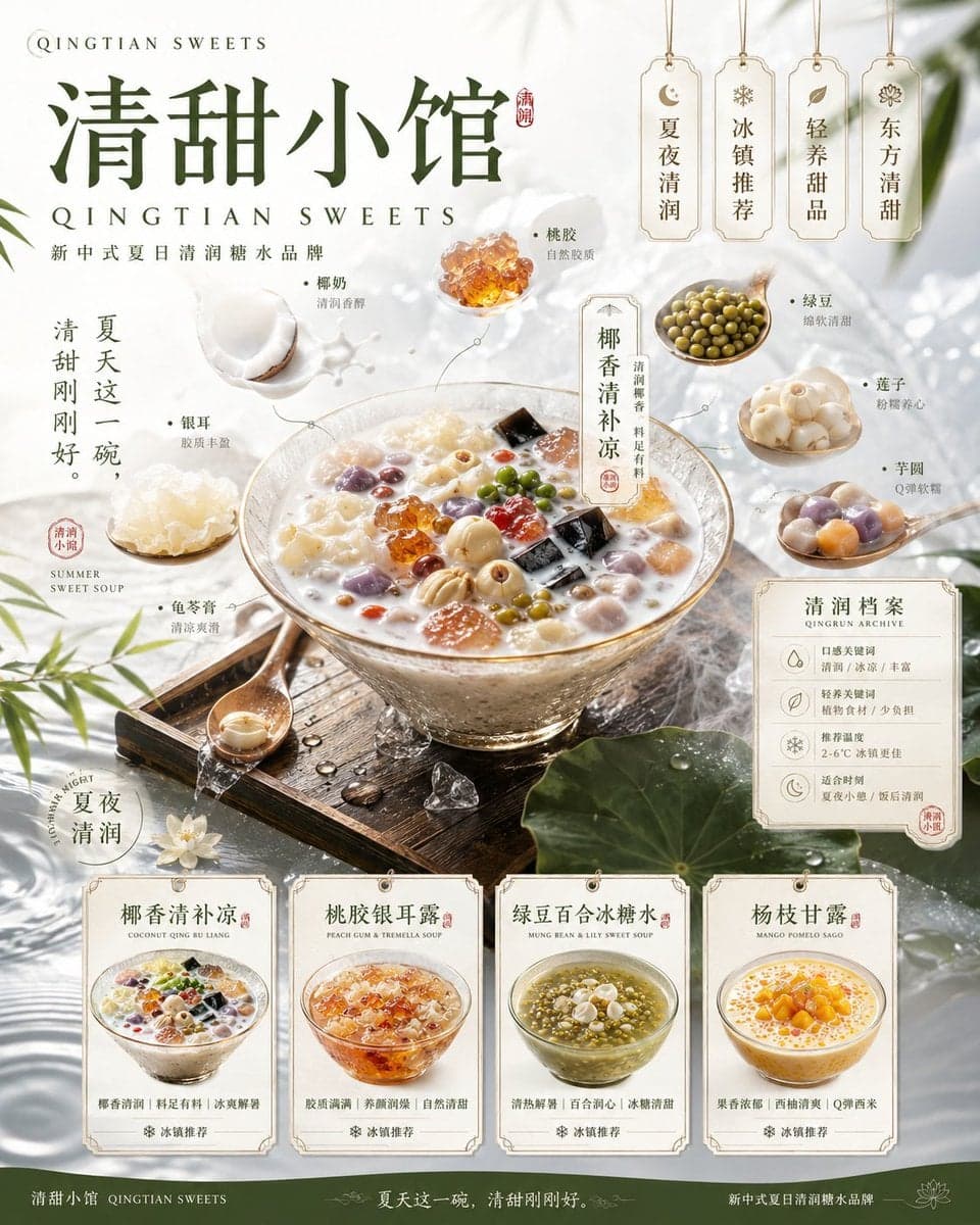 请根据以下品牌信息,创作一套高完成度、具有统一视觉系统的「4张品牌视觉提案」。
注意:
这不是一张四宫格拼图,也不是把