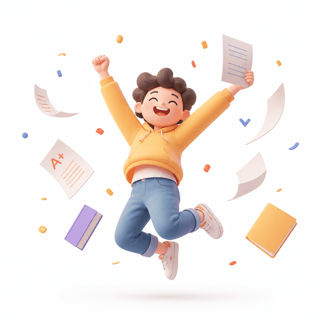 ["a 3D style celebration icon with flying papers, white back