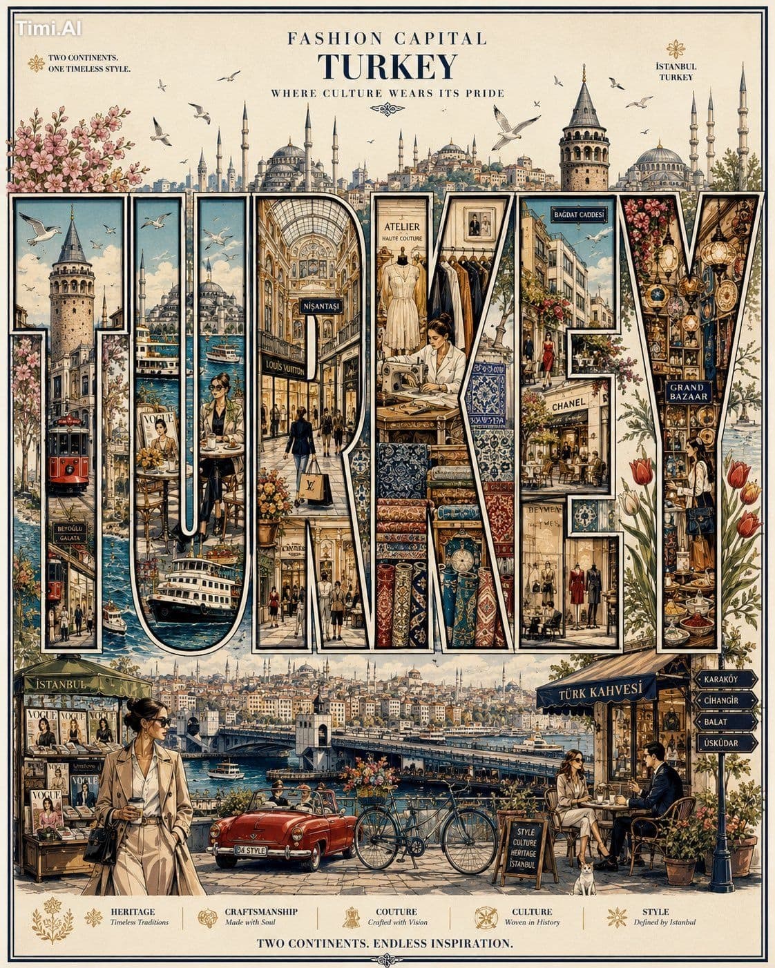 Create a highly detailed luxury editorial travel poster insp
