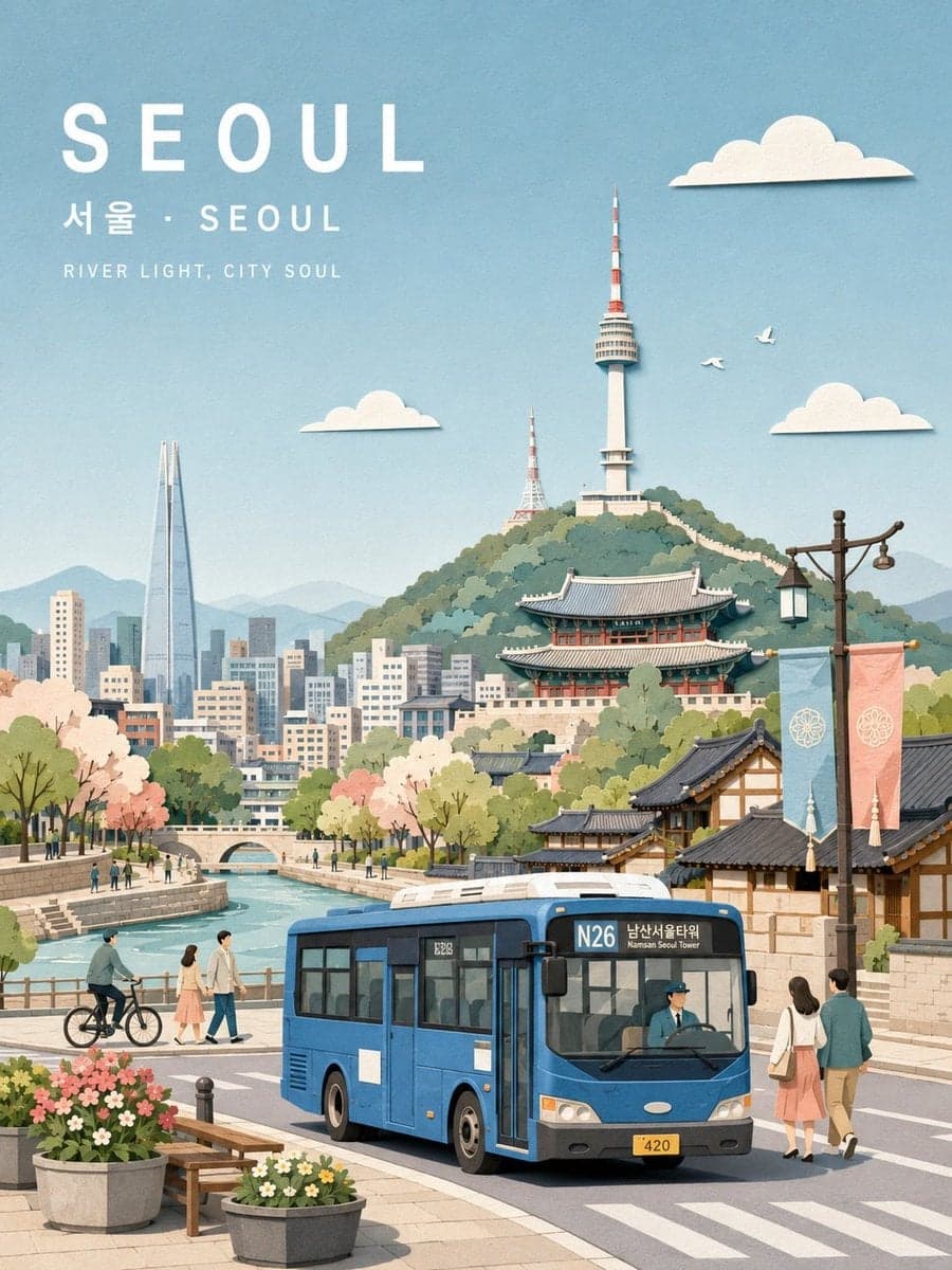 Create a refined wide landscape travel-poster illustration o